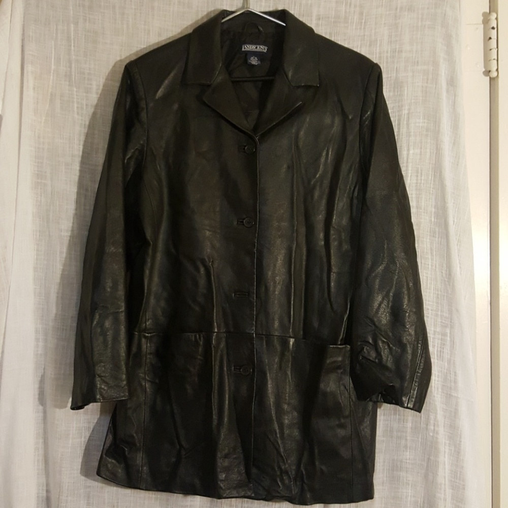 Vintage black leather lamb skin jacket coat L